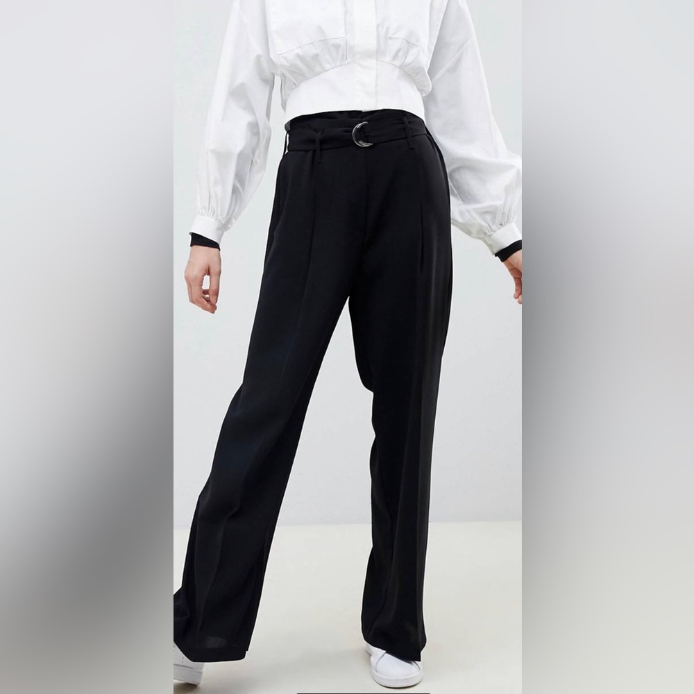 Women ASOS Design wise leg pants with d-ring belt detail in BLACK